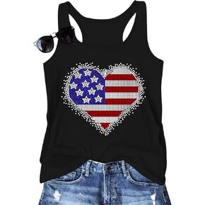 USA Tank Tops Women: Flag Sequin Tank Patriotic Shirts 4th of July Sleeveless T Shirt Summer Casual Bling Tops in Kuwait