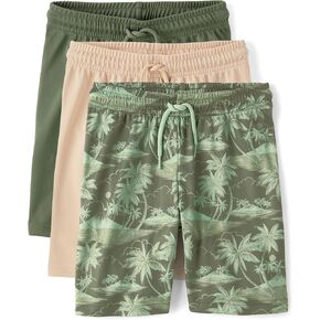 The Children's Place,Boys,Athletic Basketball Shorts,Tropical/Solid 3-Pack,Small