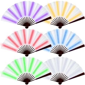 Roowest 6 Pcs Rave Light up Folding Fan for Line Dancing with Battery LED Large Handheld 6 Colors Glowing Handheld Folding Fan for Party Gift Stage Performance Show Wedding Birthday Night Club(Black)