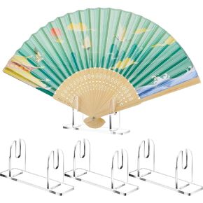 Roowest 2 Pcs Acrylic Fan Display Stand Folding Clear Fan Holder Easel Japanese Chinese Hand Fan Stand Foldable Handheld Fan Display Stand Base Fan Organizer