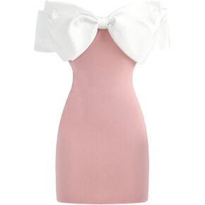 GORGLITTER Girl's Dresses Bow Off Shoulder Bodycon Mini Dresses Sleeveless Short Sundress Birthday Party Cute Dress