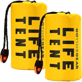 خيمة نجاة للطوارئ من Go Time Gear Life - خيمة طوارئ لشخصين - تستخدم كخيمة تخييم، خيمة بقاء، مأوى للطوارئ، خيمة أنبوبية، قماش القنب للبقاء على قيد الحياة - أصفر (عبوتان)