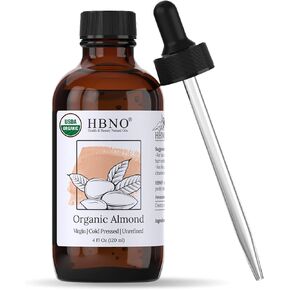 HBNO OIL OLOT OLIM OLT - 4 أوقية (120 مل) حجم القيمة - زيت اللوز الطبيعي ، الضغط البارد - زيت حامل مثالي للتدليك ، العطرية ، DIY ، صنع الصابون ، الوجه ، الجسم ، الشفاه ، الشعر ، الأظافر