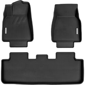 BaseLayer Floor Mats for Tesla Model Y (2021-2026) Juniper – Made in USA – Fits 5-Seater Only - Premium All-Weather Mats – Front & Rear (Red Logo)
