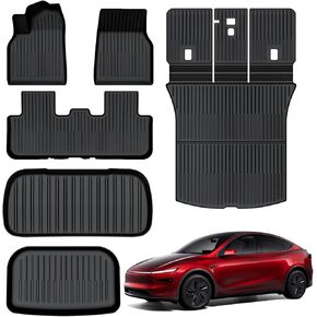 Auxko All Heater Floor Haps for 2025 Tesla New Model Y حصيرة شحن مع حصيرة مسند الظهر وبطانة الجذع الأمامية و Carge Mat Car Car Car Full TPE ملحقات جميع الحصير الخالية من الرائحة.