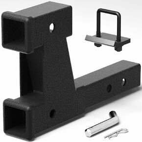 Pozene Dual Trailer Hitch Extender 7.3 "-9.3" طول امتداد Adujustble مع مثبتات مضادة للضيق على المتلقي 2 بوصة مع 5/8 بوصة مسامير الجوز مقطع 4000 رطل أسود غير لامع الأسود