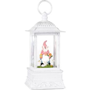 Easter Snow Globe With Bunny Gnome - Lighted Glitter Lantern for Home Decorations, Spring Decor and Gift
