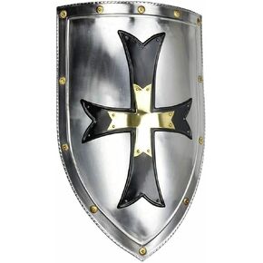 Medieval Crusader Steel Shield 18 Gauge Armor Templar Viking Steel Iron Shield Handmade Battle Warrior Metal Shield Fully Functional Shield For Battle For Soldier/Warrior Handcrafted Reenactment