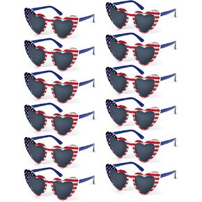 12 Pack American Flag Sunglasses Heart Shaped Sunglasses for Women Men Trendy Glasses Fourth of July Accessories Vintage Lovely Retro Cute Glasses