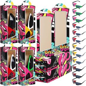12 Set 80s Party Favors Includes Novelty Sunglasses and 80s 90s Theme Party Gift Boxes Asymmetric Glasses For Birthday Decoration Retro Neon Hip Hop Supplies