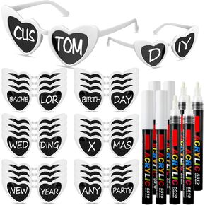Flutesan 24 Pcs Personalized Heart Shaped Sunglasses Bulk Custom Sunglasses with 8 Pens for Adult DIY Bridal Party Favor