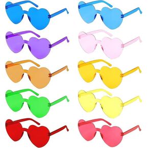 Rimless Heart Glasses,10 Pieces Love Heart Shaped Glasses Colored Heart Sunglasses
