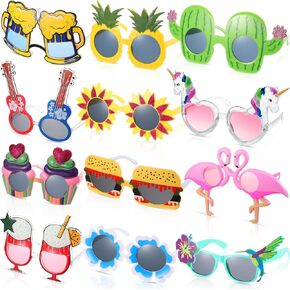 Jerify 12 Pairs Luau Party Sunglasses Summer Hawaiian Eyeglasses Beach Eyewear Plastic Novelty Glasses for Adult(Tropical)