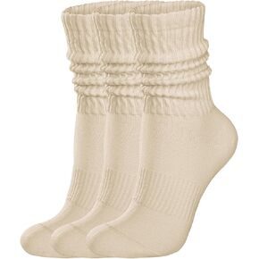 Womens Scrunch Crew Socks: Retro Solid Slouch Mid Calf Socks - Cotton Casual Athletic Socks