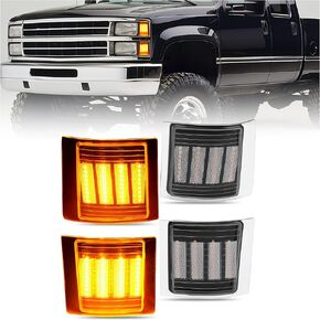 HECASA 4Pcs Front Corner Light Assembly LED Compatible with 1994-2000 Chevy Chevrolet 1500 2500 3500 C/K Suburban Tahoe Blazer Signal Lamp - Clear Lens Black Housing Clear Frame