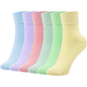 6 Pairs Thin Crew Socks for Women, Womens Cotton Casual Dress Ankle Lightweight Breathable Colorful Socks Size 5-9