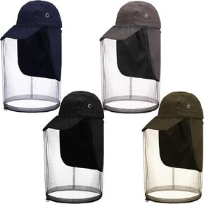 4 PCS CAPTARATION CAP مع صافي البعوض SAFARI MESH HAT Baseball Net HAT ULTRA كبيرًا طويلًا طويلًا فاخرًا ، غنى الشمس ،