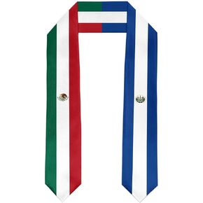 Mexico and El Salvador Flag Graduation Stole Satin Stole Scarf for Study Aboard International Students 72" Length