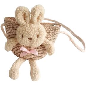 Toddler Purse Little Girl Purse, Bunny Crossbody Bag for Girls, Straw Purse for Girls Aged 2-7