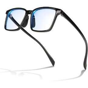 TR90 Blue Light Glasses - Bluelight Blocker, Anti Eyestrain, UV Protection, Rectangle Frame & Clear Lens for Men Women (Black)