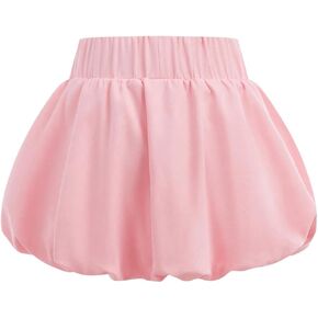 OYOANGLE Girl's Cute Elastic Waist Bubble Skirt Ruffle Hem Puffer Short Skirts