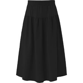 Girls Casual Elastic High Waist Maxi Skirt A-Line Long Swing Linen Skirt with Pockets for 4-13 Years
