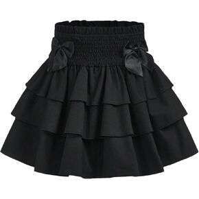 GORGLITTER Girl's Bow Mini Skirt High Shirred Waist Layered Ruffle Hem Short Skirts