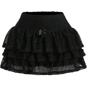 Girl's Lace Bow Knot Ruffle Layered Skirts Y2K Summer Tiered Mini Skirt