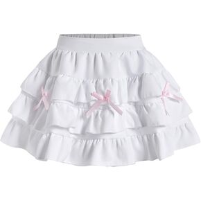 Girl's Bow Knot Layered Ruffle Skirts A Line Y2k Cute Tiered Summer Short Skirts