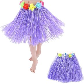 15.7in Hawaiian Grass Skirt With Stretch Natural Raffia Skirt Party Adult Hula Skirt Great for Children's Day, Hawaiian Themed Parties, and Costume Dress Up Fun(Purple)