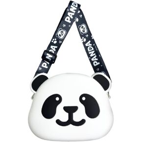 Kawaii Crossbody Bag for Little Girl Cute Panda Coin Purse Soft Silicone Purse Adjustable Shoulder