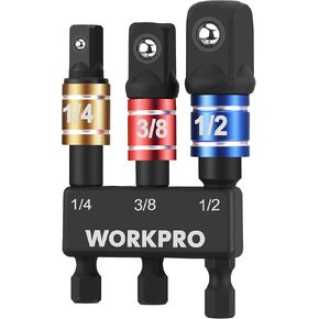 WORKPRO Impact Grade Socket Adapter Set, 1/4", 3/8", & 1/2" Drive, Extension Driver Bit With Holder, for Power Drill to High Torque Impact Wrench