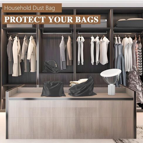 16pcs Purse Covers for Dust and Storage, Dust-Proof Silk Bags with Drawstring, Drawstring Bags Travel Pouches for Handbags Shoes Purses Boots(Black) in Kuwait