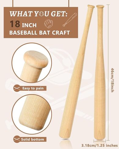 Wettarn 2 Pcs Mini Baseball Bats Wooden Baseball Bat Craft Unfinished Small Baseball Bats Unpainted Wood Baseball Bats for Painting DIY Craft Projects Ball Sports Party Favors in Saudi Arabia