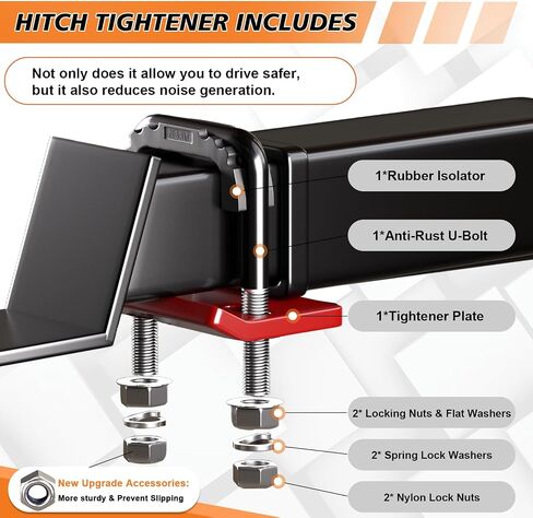 TIROL Hitch Tightener Anti-Rattle Clamp - Heavy Duty Hitch Stabilizer for 1.25" to 2" Trailer Hitches Reduce Movement on Hitch Mount Hitch Tray Cargo Carrier Bike Rack, RV Trailer Accessories (Black) in Saudi Arabia