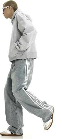 Mens Baggy Denim Jeans Casual Striped Pants Straight Wide Leg Jeans Oversized Hip Hop Pants Vintage Skater Track Jeans in Kuwait