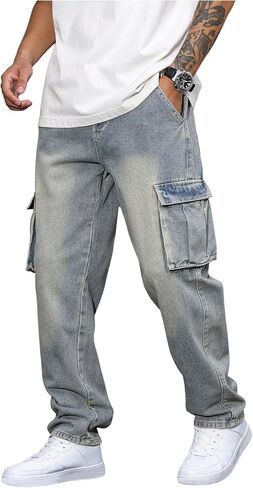 Verdusa Men's Distressed Straight Leg Denim Pants Vintage Jeans with Pockets in Saudi Arabia