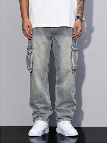 Verdusa Men's Distressed Straight Leg Denim Pants Vintage Jeans with Pockets in Saudi Arabia