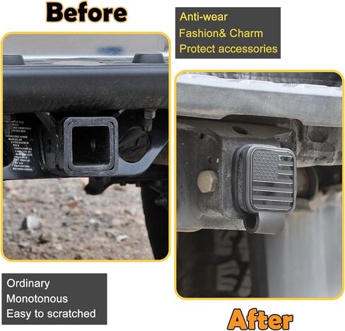 غطاء Hitch Trailer متوافق مع Toyota Tacoma 2016-2024 خطاف المقطورة المقاومة للغبار ، غطاء حماية الفم المربع ، غطاء عقبة السحب غطاء الأنبوب مستقبل المكونات (النجوم والشرائط الأسود) in Kuwait