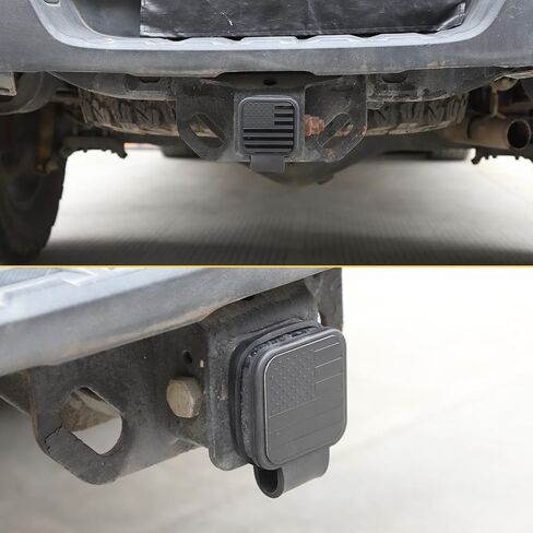غطاء Hitch Trailer متوافق مع Toyota Tacoma 2016-2024 خطاف المقطورة المقاومة للغبار ، غطاء حماية الفم المربع ، غطاء عقبة السحب غطاء الأنبوب مستقبل المكونات (النجوم والشرائط الأسود) in Kuwait