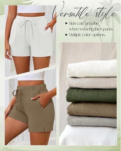 Riyiper 2 Pack Casual Linen Shorts for Women, Drawstring Elastic Waist Split Side Summer Line Comfy Lounge Short with Pocket in Saudi Arabia