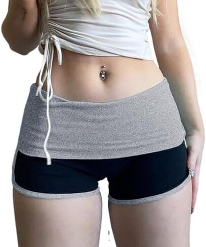 Lounge Fold Over Shorts Zebra Striped Cheetah Low Rise Patchwork Stretchy Y2K Skinny Sexy Casual Women Shorts in Kuwait