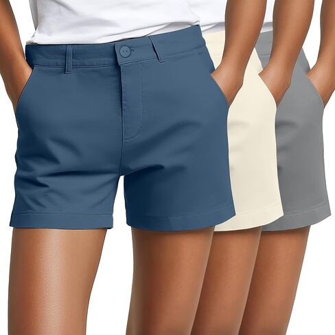 Neer 3 Pack Women Women's High Cerist Shorts غير الرسمية الصيف فضفاضة فائقة راحة قصيرة مع زر الجيوب 4 بوصة inseam in Kuwait
