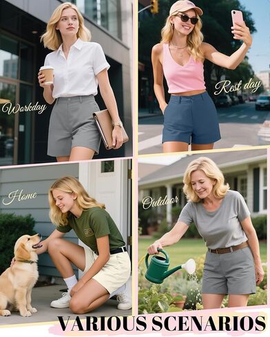Neer 3 Pack Women Women's High Cerist Shorts غير الرسمية الصيف فضفاضة فائقة راحة قصيرة مع زر الجيوب 4 بوصة inseam in Kuwait