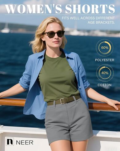 Neer 3 Pack Women Women's High Cerist Shorts غير الرسمية الصيف فضفاضة فائقة راحة قصيرة مع زر الجيوب 4 بوصة inseam in Kuwait