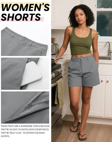 Neer 3 Pack Women Women's High Cerist Shorts غير الرسمية الصيف فضفاضة فائقة راحة قصيرة مع زر الجيوب 4 بوصة inseam in Kuwait
