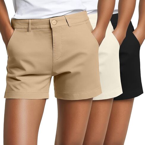 Neer 3 Pack Women Women's High Cerist Shorts غير الرسمية الصيف فضفاضة فائقة راحة قصيرة مع زر الجيوب 4 بوصة inseam in Kuwait