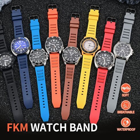 Ullchro Quick release FKM Rubber Watch Bands Fluororubber Watch Band Strap للرجال حزامًا ناعمًا للتنفس مع الإبزيم الأسود 19 مم 20 مم 21 مم 22 مم 24 ملم in Kuwait