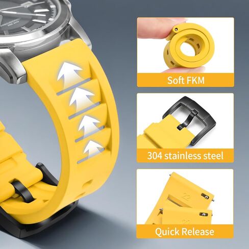 Ullchro Quick release FKM Rubber Watch Bands Fluororubber Watch Band Strap للرجال حزامًا ناعمًا للتنفس مع الإبزيم الأسود 19 مم 20 مم 21 مم 22 مم 24 ملم in Kuwait