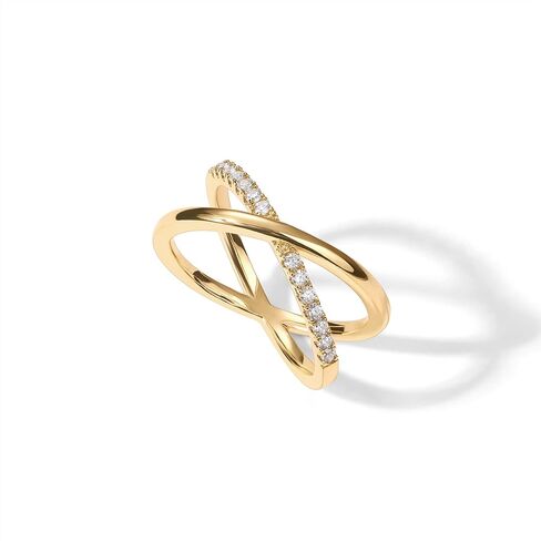 PAVOI 14K Gold Plated X Ring | Simulated Pavé Diamond CZ Criss Cross Ring for Women in Kuwait